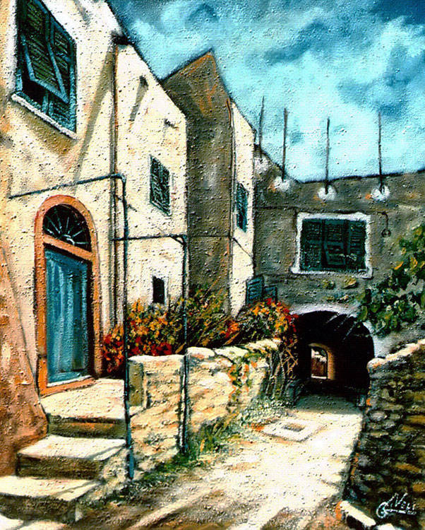 Borgio verezzi - Olio su tela sabbiata cm 50x60