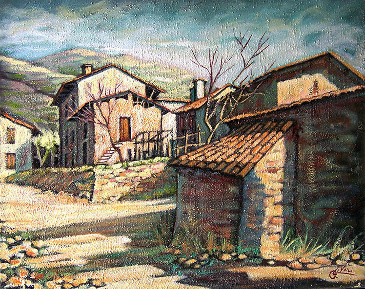 Borgo - Olio su tela sabbiata cm 40x50