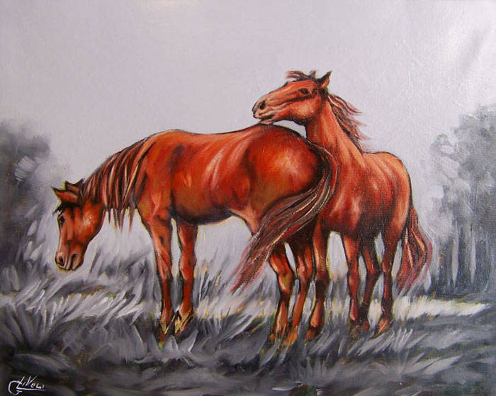 Cavalli  - Olio su tela cm 40x50