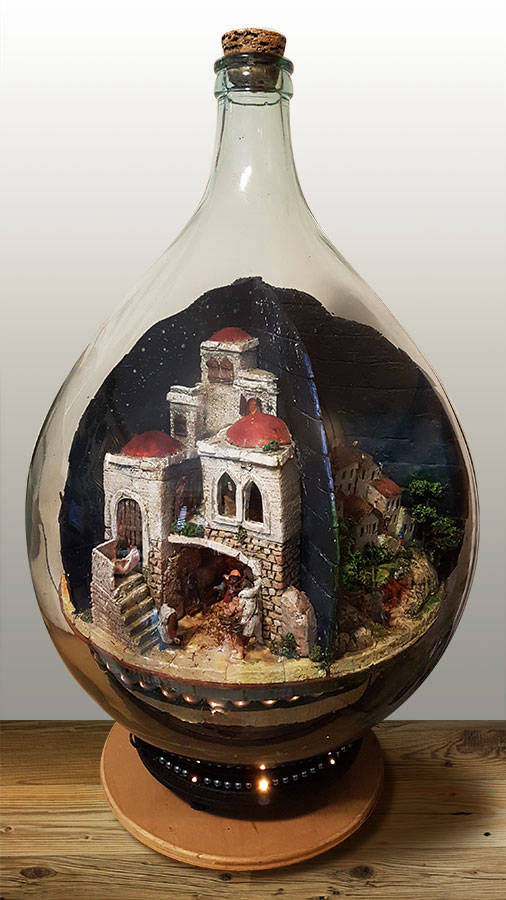 Il dono - Presepe realizzato senza scomporre la damigiana