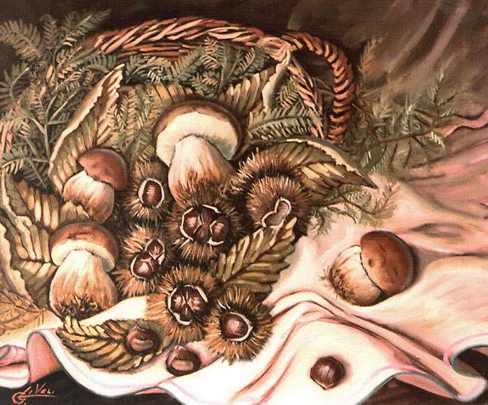 Funghi e castagne - Olio su tela cm 50x60