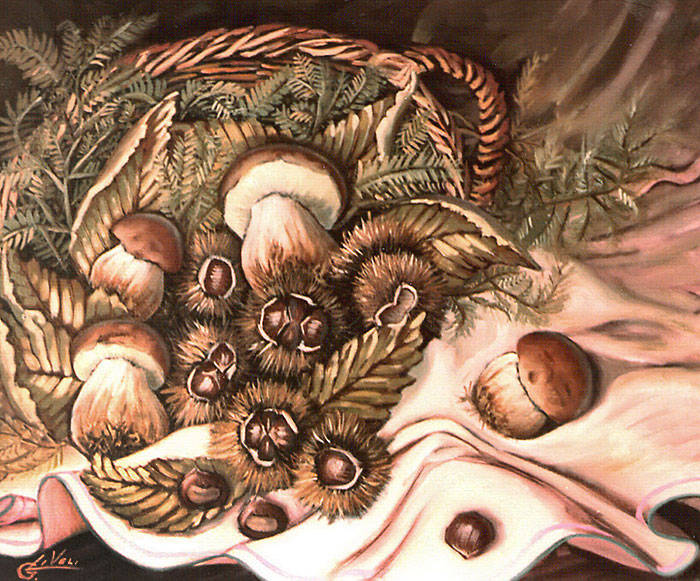 Funghi e castagne - Olio su tela cm 50x60