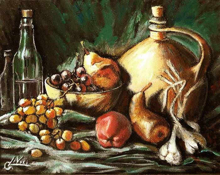 Natura morta - Olio su tela sabbiata cm 40x50