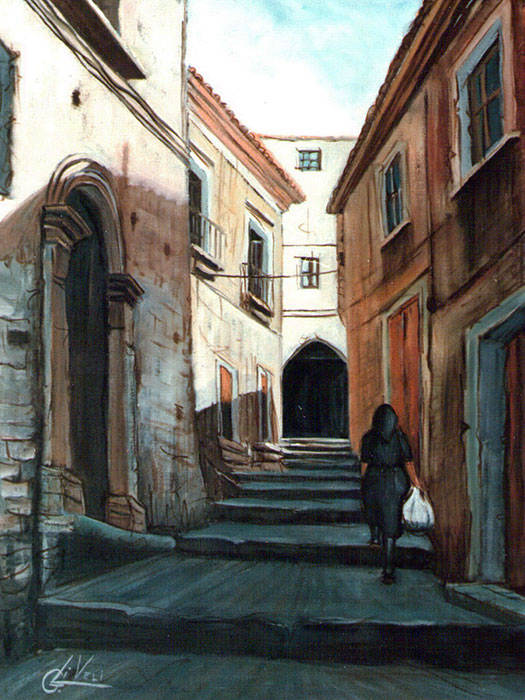 Vicolo di scalea - Olio su tela cm 30x40