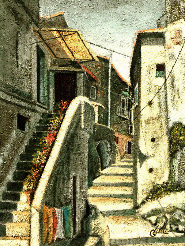 Vicolo di Scalea - Oilio su tela sabbiata 40x50