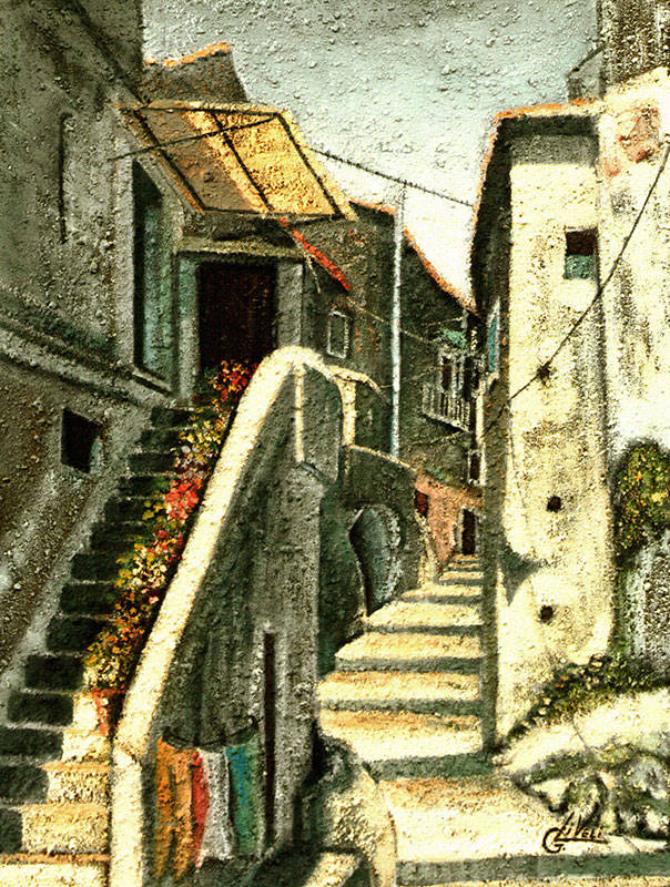 Vicolo di Scalea - Oilio su tela sabbiata 40x50